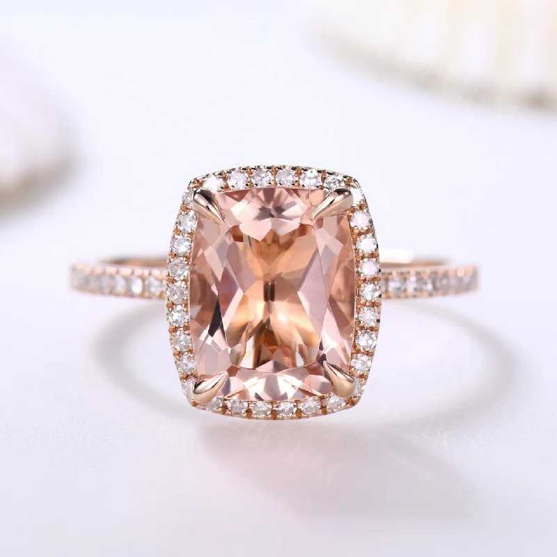 affordable diamond engagement rings -10x8mm Cushion Cut Natural Peach Morganite Engagement Ring Rose Gold