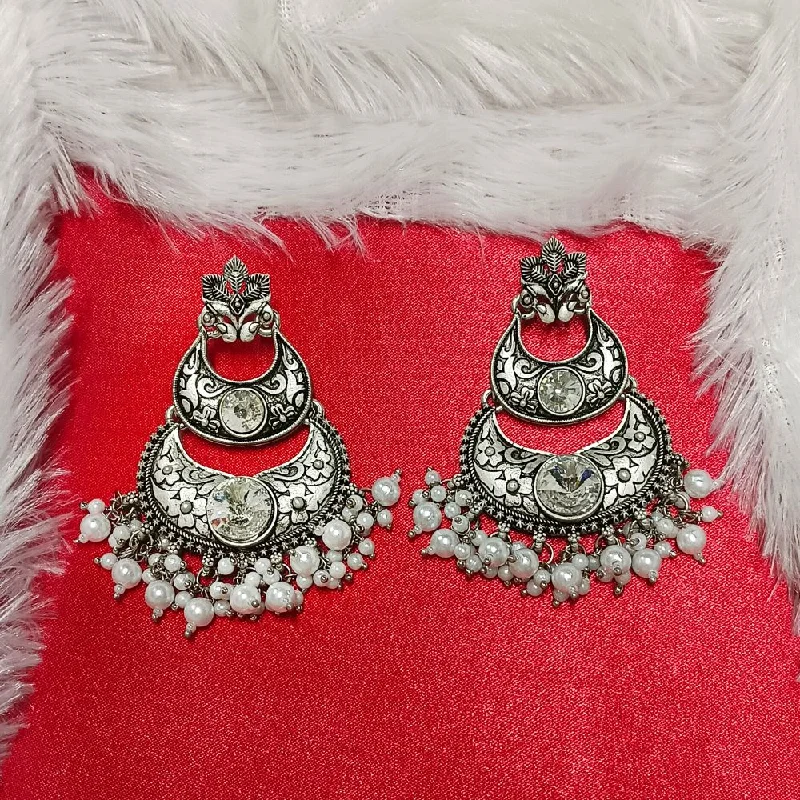 women stud earrings -Bhavi Crystal Stone Silver Plated Dangler Earrings