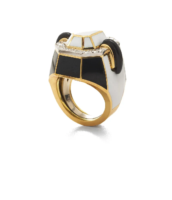 women halo rings -Small Facet Ring, Onyx