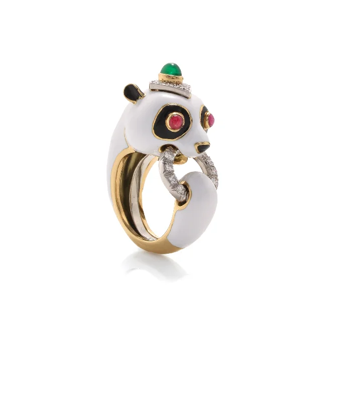 women personalized rings -Panda Ring, Emerald