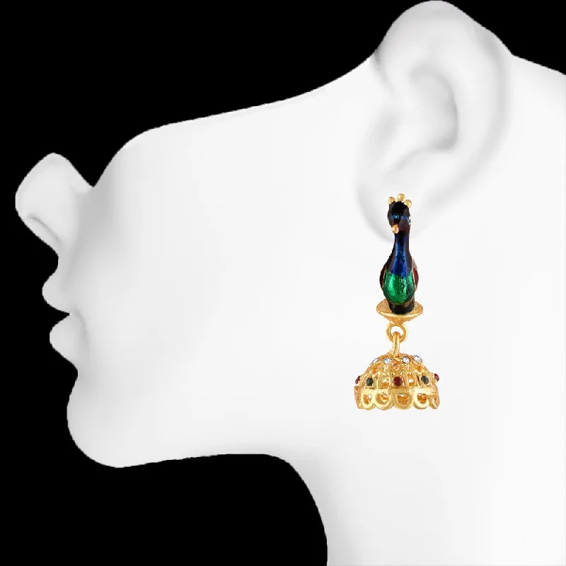 women diamond earrings -Mahi Meenakari Enamel Peacock-Shaped Dangler Jhumka Earrings for Women (ER1109866G)