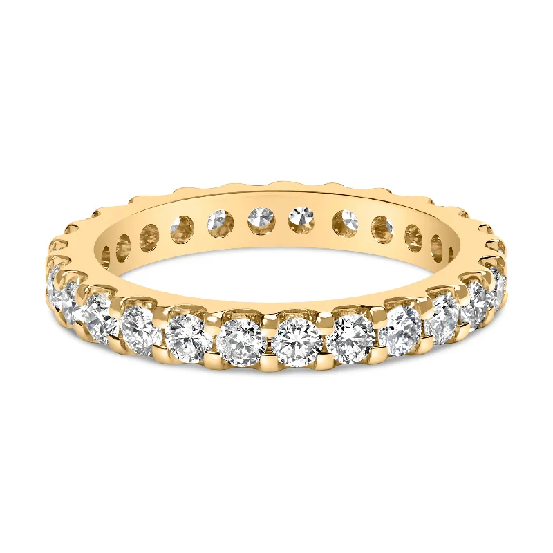 stackable engagement rings -14K Yellow Gold Shared Prong Set Round Diamond Eternity Band Ring