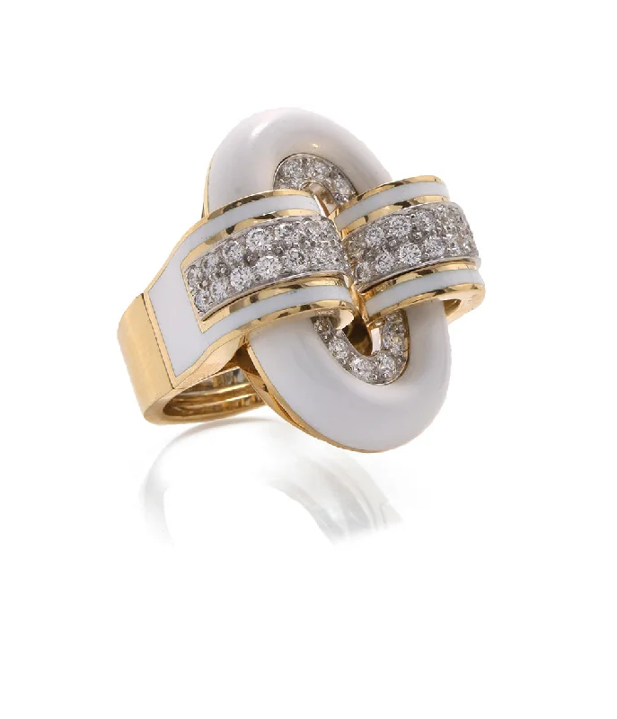 women elegant wedding rings -Small Oval Buckle Ring, White Enamel