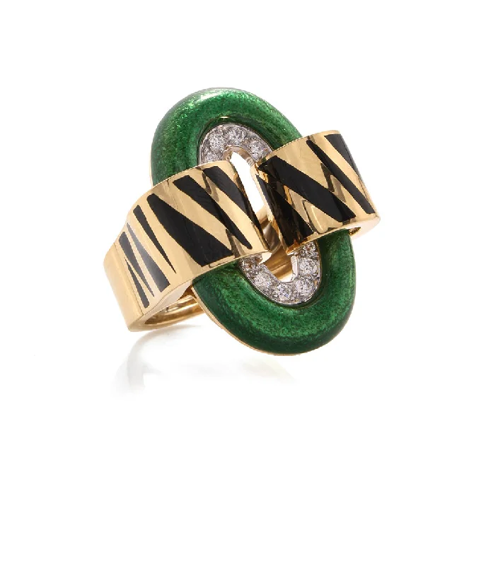 women modern wedding rings -Small Oval Buckle Ring with Tiger Stripe