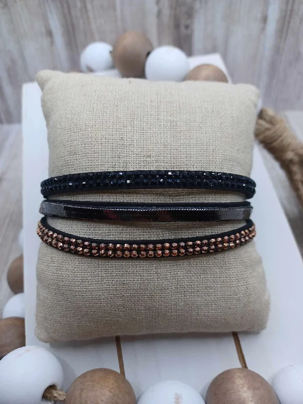 women silver cuff bracelets -Black Bracelet w/ Black Druzy, Chain, & Copper Druzy Accents