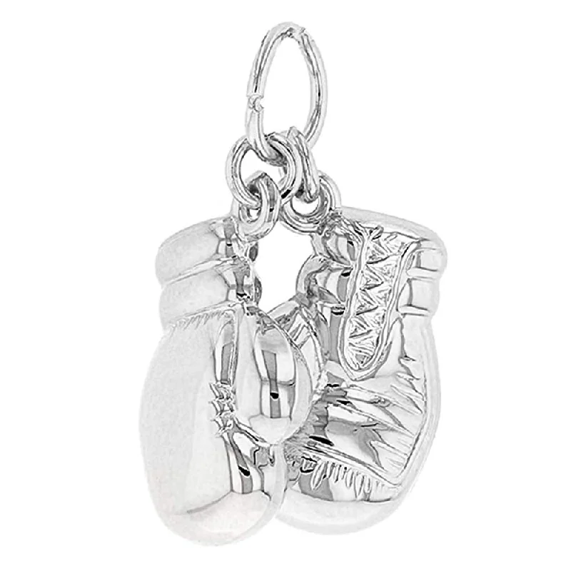 women butterfly necklaces -High Polish 14k White Gold 3D Boxing Gloves Charm Sports Pendant