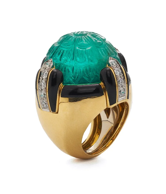 women affordable engagement rings -Pantheon Ring, Carved Emerald