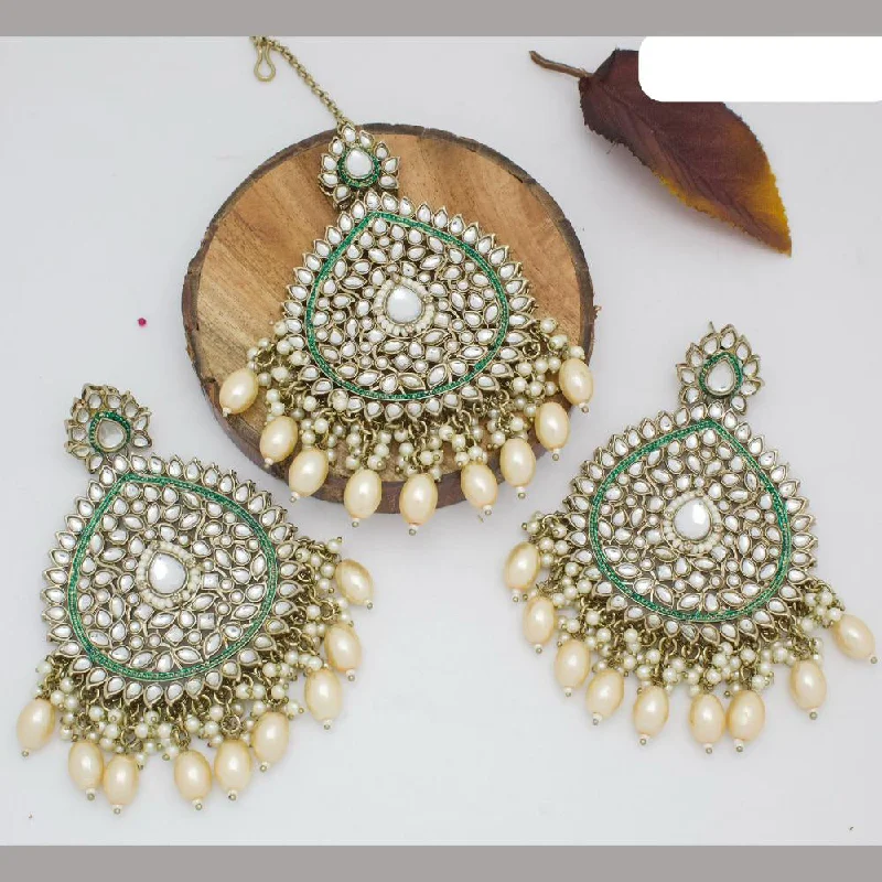 women geometric earrings -Anjali Jewellery Gold Plated Crystal Stone & Beads  Earrings With Maangtikka