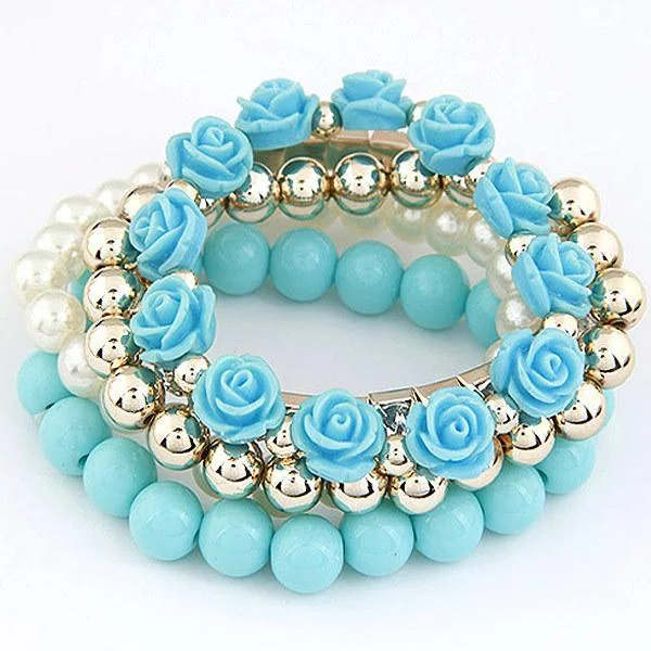 women bracelets -Blue/Turquoise Rose Bracelet Set