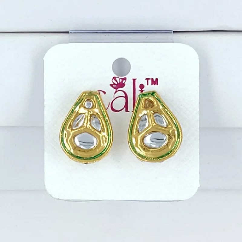 women luxury earrings -Corbeda Fashion Gold Plated Kundan Stone Stud Earrings