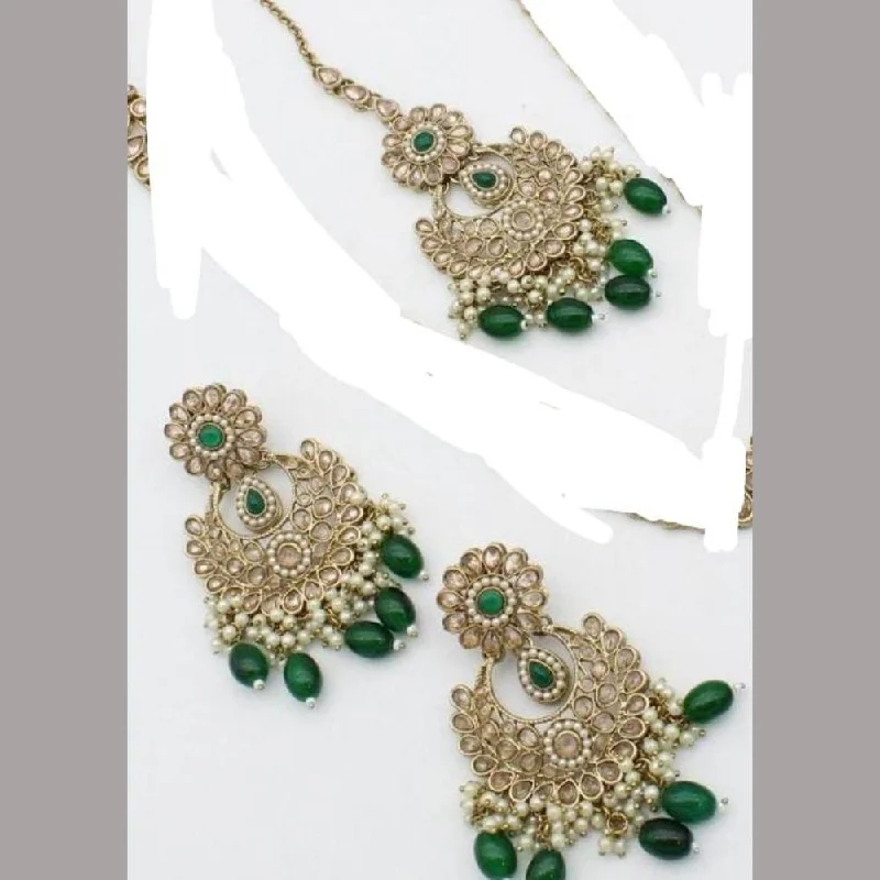 women statement drop earrings -Anjali Jewellery Gold Plated Crystal Stone & Beads  Earrings With Maangtikka