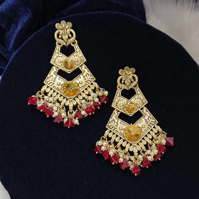 women ear thread earrings -Bhavi Crystal Stone Gold Plated Dangler Earrings