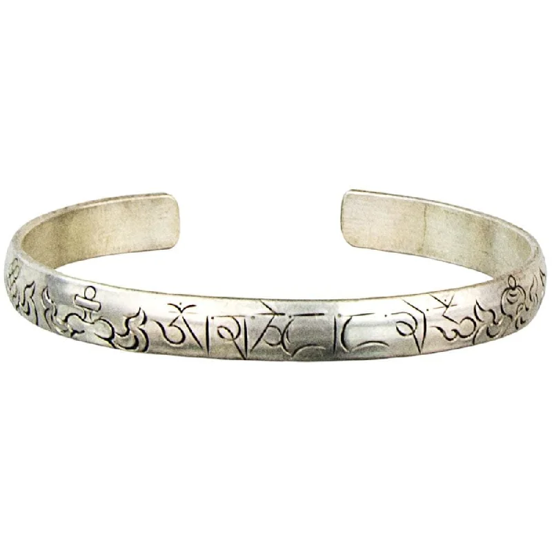 women large bangles -Adjustable Bracelet Silver Finish - Om Mane Padme Hum