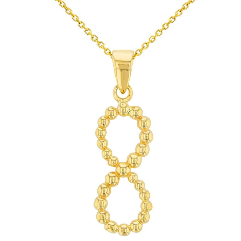 women short necklaces -14K Yellow Gold Beaded Vertical Infinity Pendant Necklace