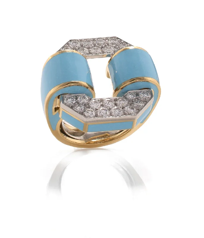 women eternity engagement rings -Small Octagonal Buckle Ring, Light Blue Enamel