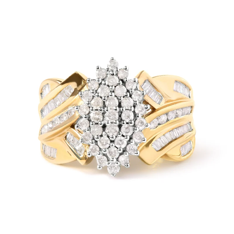 round brilliant cut engagement rings -10K Yellow Gold 1 Cttw Diamond Pear Shaped Cluster  Cluster Cocktail Ring