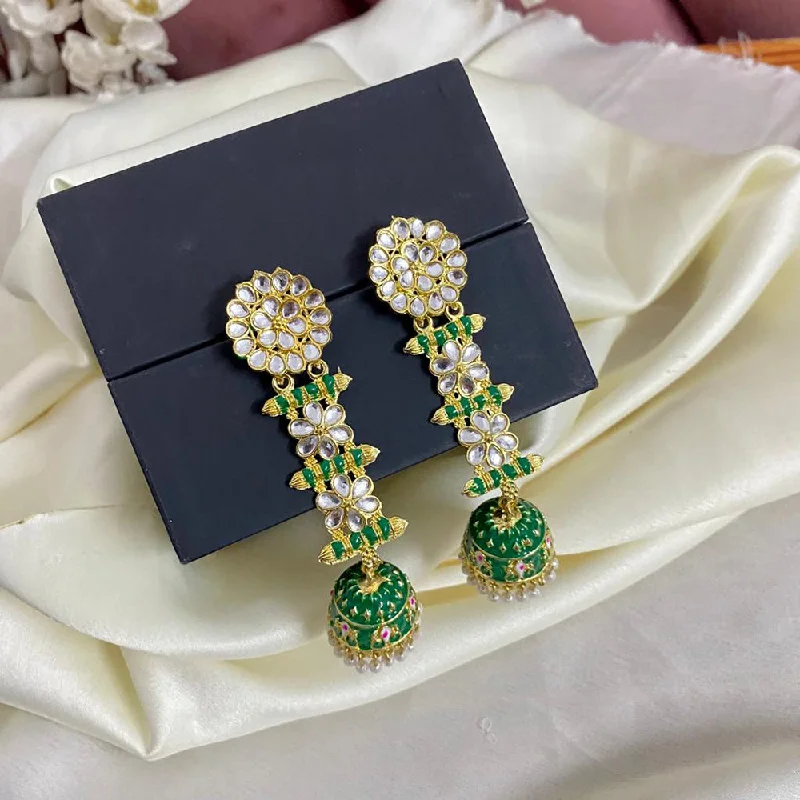 women infinity loop earrings -Subhag Alankar Green Trendy Latkan Style Seedhi Jhumki Earrings