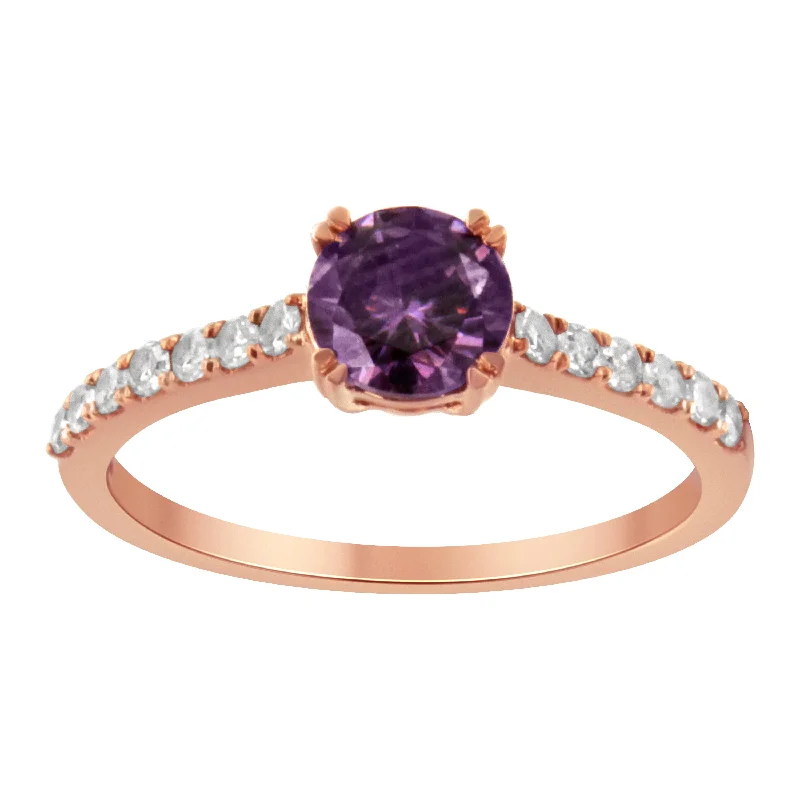 luxury diamond engagement rings -10K Rose Gold 1/4 Cttw Diamond and 6MM Gemstone Halo Ring(H-I Color, I1-I2 Clarity)