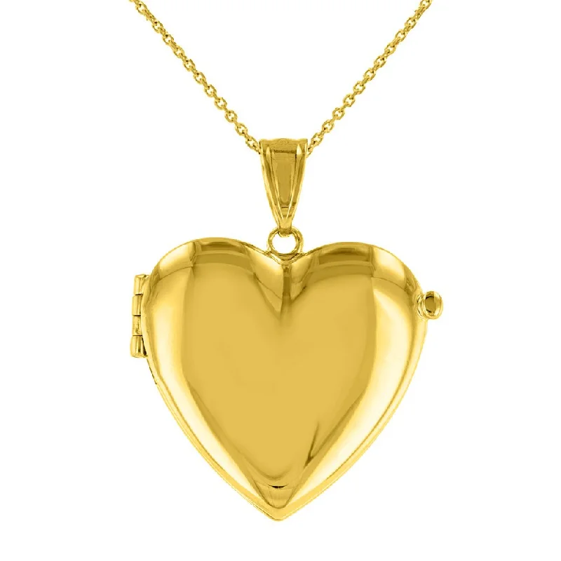 women cuff necklaces -Solid 14K Yellow Gold Heart Shaped Locket Charm Pendant Necklace