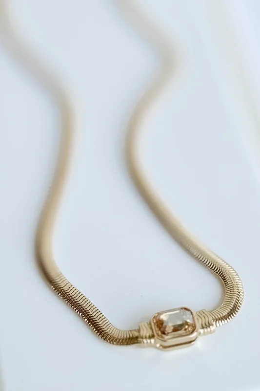 women twisted chain necklaces -Crystal Clear Snake Gem Necklace