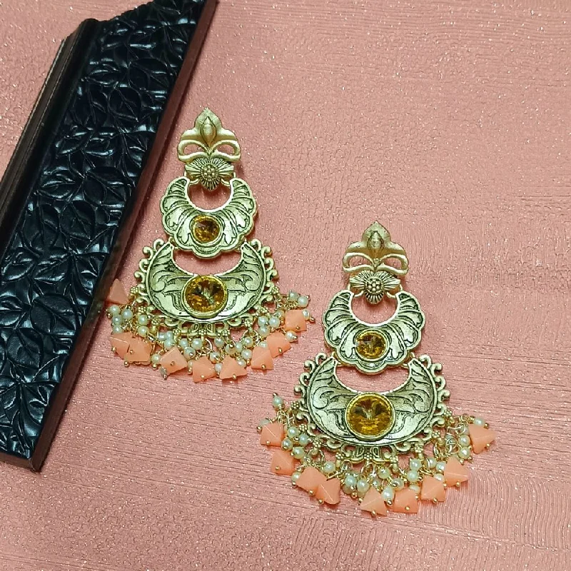 women hoop and stud earrings -Bhavi Crystal Stone Gold Plated Dangler Earrings