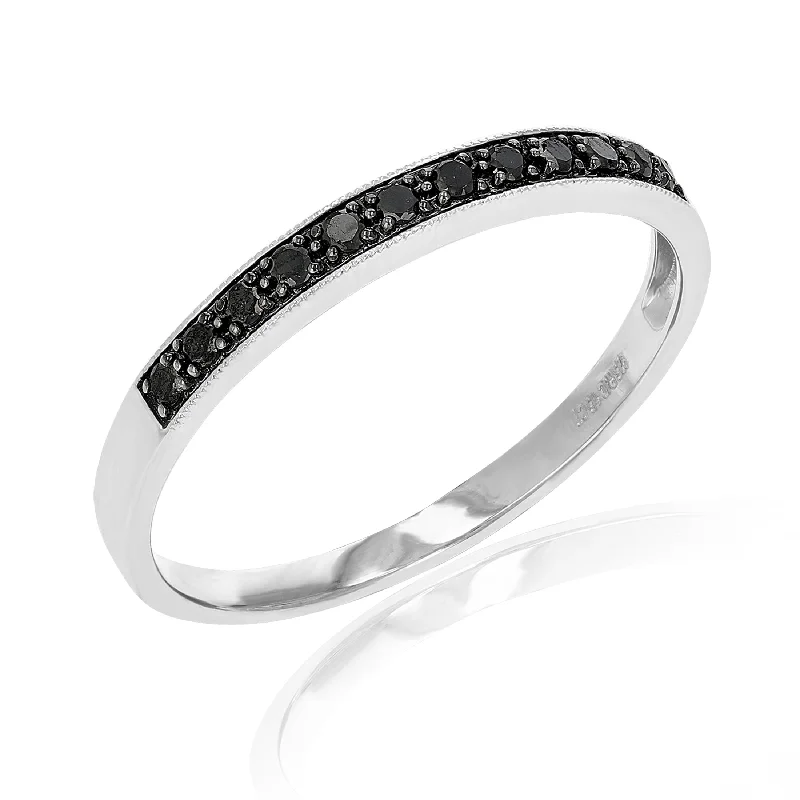 budget-friendly engagement rings -1/5 cttw Black Diamond Wedding Band in .925 Sterling Silver with Milgrain