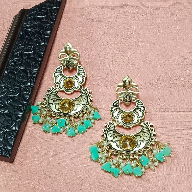 women personalized earrings -Bhavi Crystal Stone Gold Plated Dangler Earrings