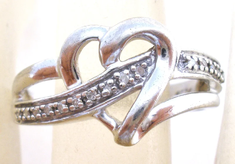 women vintage diamond rings -Diamond Heart Ring Sterling Silver Size 7