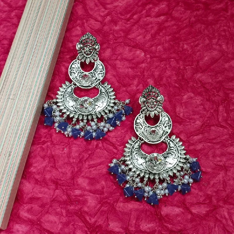 women vintage earrings -Bhavi Crystal Stone Silver Plated Dangler Earrings