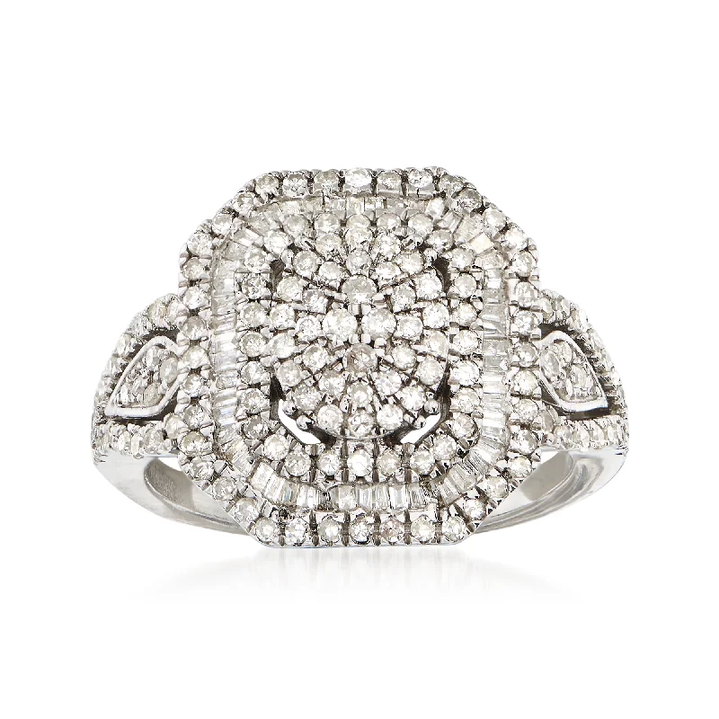 budget-friendly engagement rings -Ross-Simons Round and Baguette Diamond Multi-Level Ring in Sterling Silver