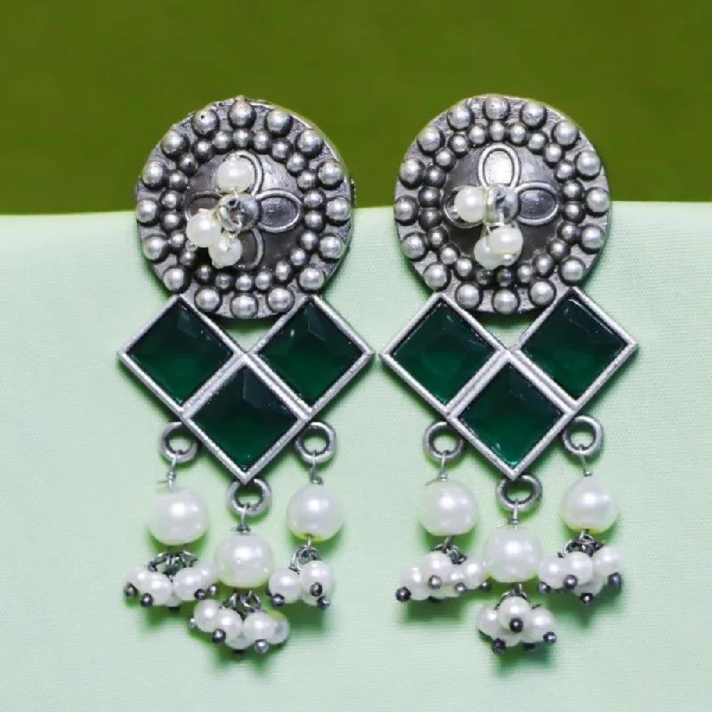 women silver drop earrings -Akruti Collection Oxidised Plated Crystal Stone Dangler Earrings