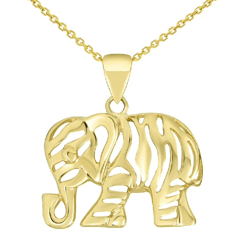 women long silver necklaces -Polished 14K Yellow Gold Elegant Elephant Charm Animal Pendant Necklace