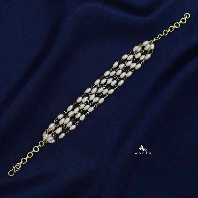 women leather bracelets -Golden  Layered Pearl Bracelet