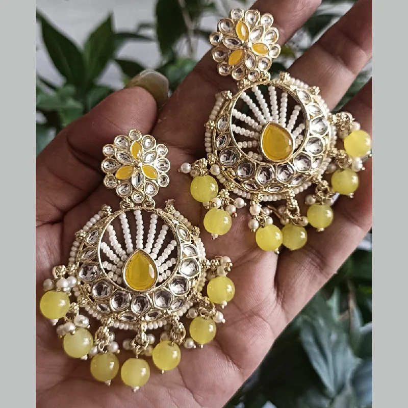 women bohemian stud earrings -Exotica Collection Gold Plated Polki Kundan And Pearls Dangler Earrings