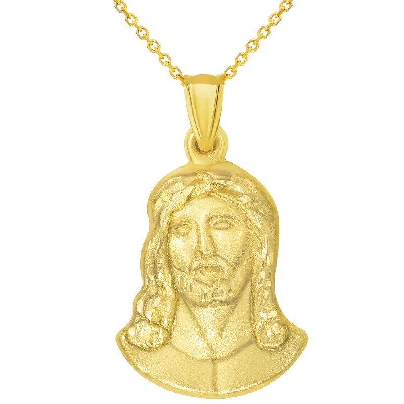 women zodiac necklaces -14k Yellow Gold Head of Jesus Christ Neck Up Profile Pendant Necklace