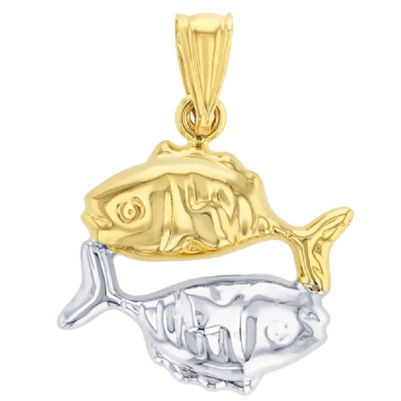 women engraved necklaces -High Polish 14K Yellow Gold Pisces Zodiac Sign Charm Pendant