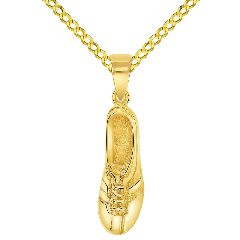 women adjustable necklaces -Solid 14k Yellow Gold 3D Soccer Cleet Shoe Charm Football Sports Pendant with Cuban Curb Chain Necklace