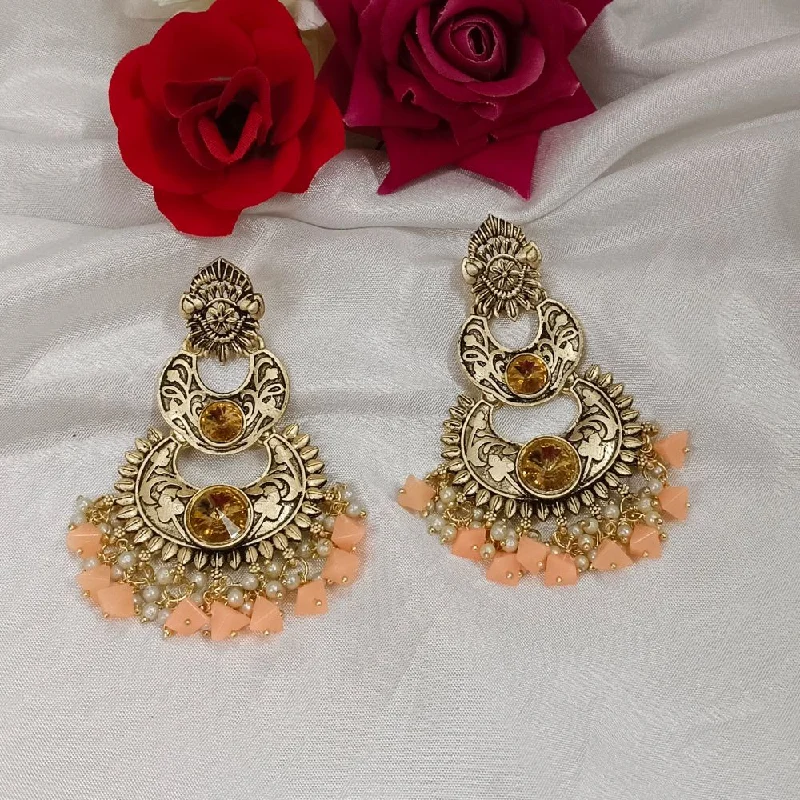 women dangle earrings -Bhavi Crystal Stone Gold Plated Dangler Earrings