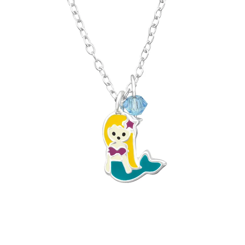 women diamond studded necklaces -Children's Sterling Silver Mermaid Pendant Necklace