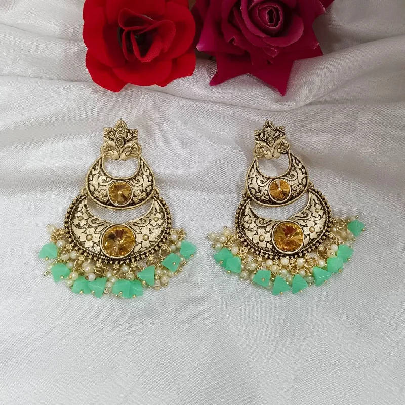 women star-shaped earrings -Bhavi Crystal Stone Gold Plated Dangler Earrings