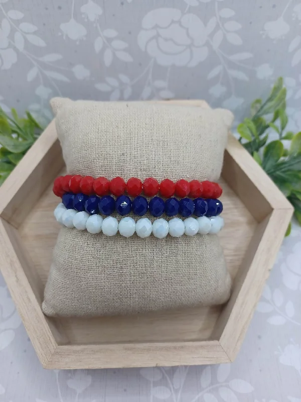 women bracelet bangles sets -Red, White, & Blue Beaded Bracelet Set