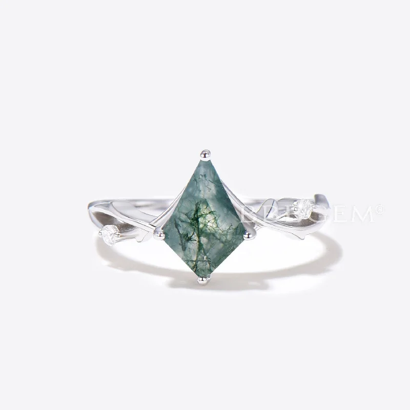 heart-shaped engagement rings -Twig Kite Moss Agate Ring Silver Green Moss Engagement Ring