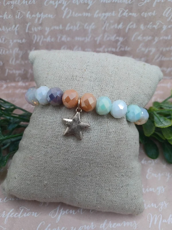 women minimalist bangles -Multicolored Beachy Style Beaded Bracelet w/ Star Charm