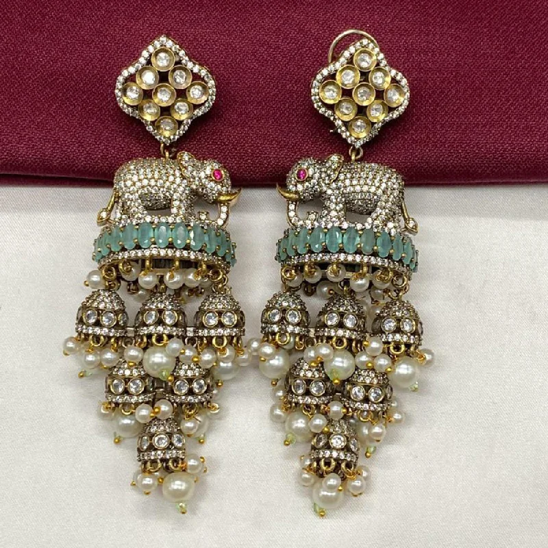 women statement hoop earrings -Amoliya Jewels Gold Plated Polki Kundan Stone And Austrian Stone Elephant Jhumki