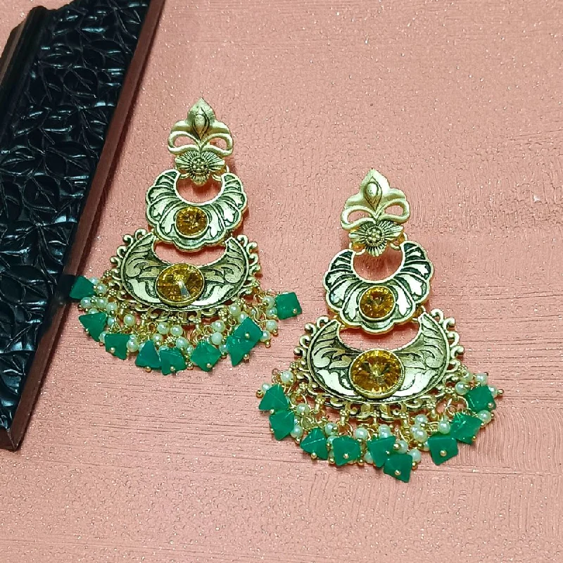 women drop earrings -Bhavi Crystal Stone Gold Plated Dangler Earrings