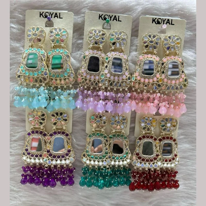 women unique stud earrings -Kavita Art Gold Plated Mirror And Beads Dangler Earrings (Assorted Color 1 Piece Only)