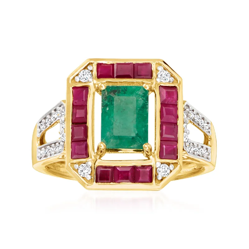 heart-shaped engagement rings -Ross-Simons Emerald, . Ruby and . Diamond Ring in 14kt Yellow Gold