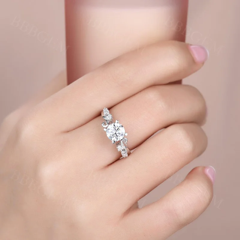 vintage-style diamond engagement rings -1.2 Carat White Gold Moissanite Engagement Ring Moissanite Wedding Band