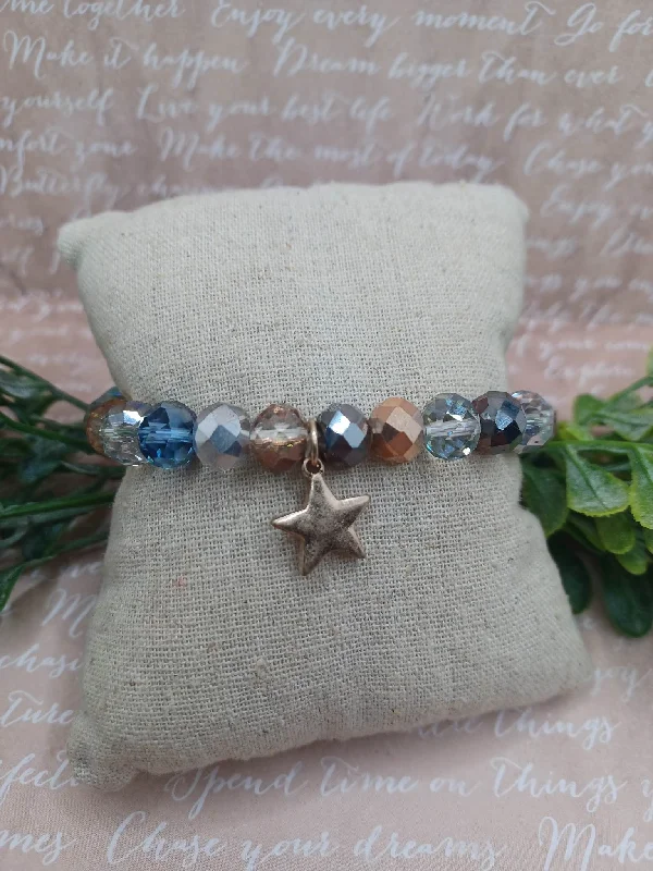 women chunky bracelets -Neutral Beaded Bracelet w/ Star Charm