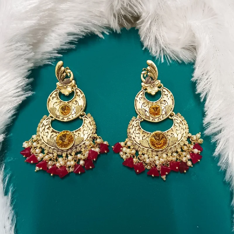 women double hoop earrings -Bhavi Crystal Stone Gold Plated Dangler Earrings